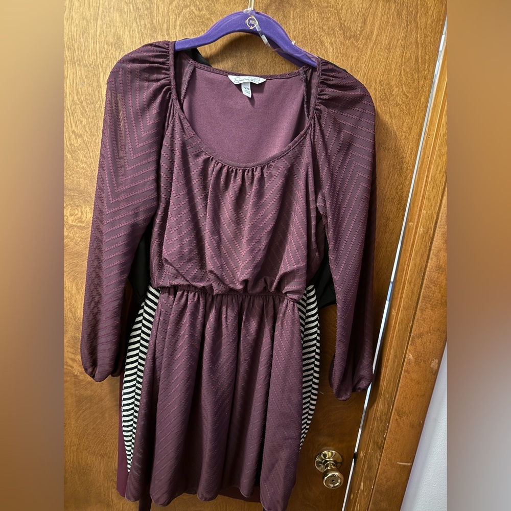 Speechless Plum Long Sleeve Dress with Striped Detail